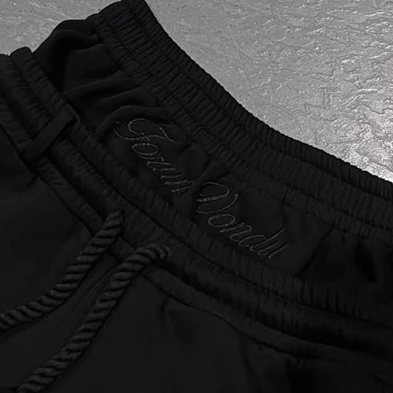 Men Casual Pants Elastic Waist Adjustable Drawstring Long Trousers with Pockets Fake Two Pieces