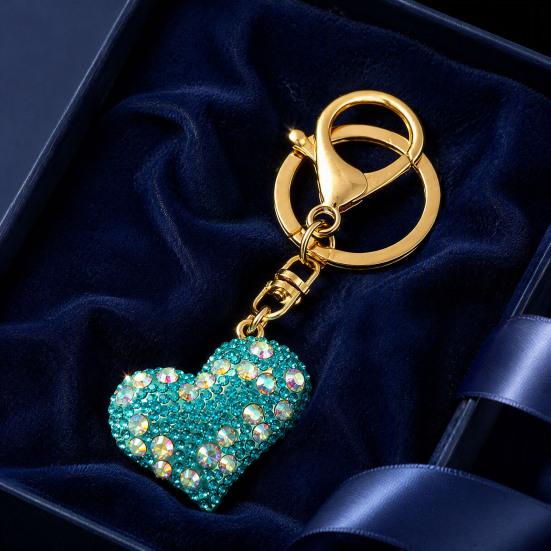 Women Rhinestone Keychain Sparkling Love Heart , Zinc Alloy Car Key Shaped Holder Ring, Handbags Backpacks Purse Charm Accessory, Gift for Chain