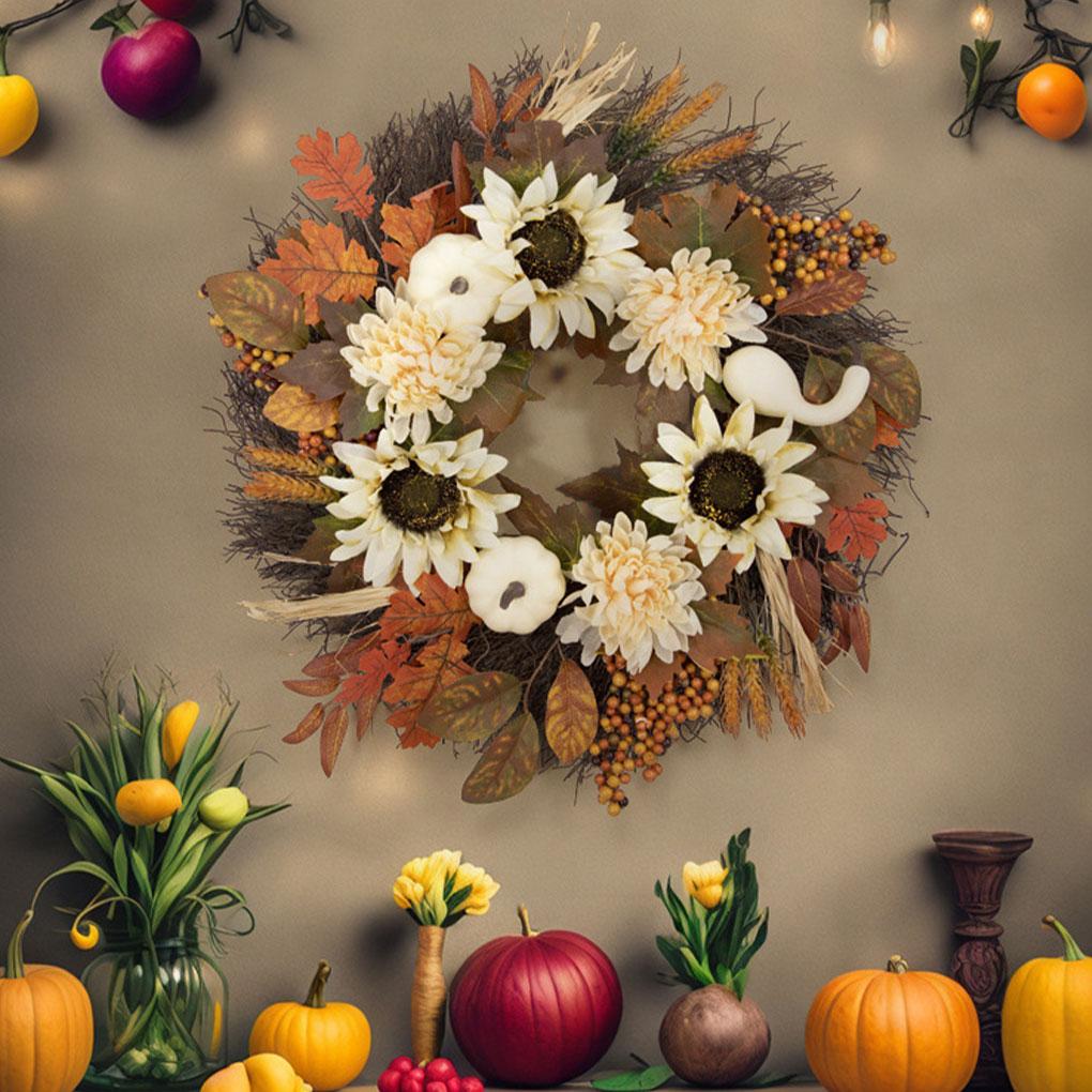 Lebhafter Herbstkranz mit Sonnenblumen und Beeren für die Haustür Herbstkränze für die Haustür 24 Zoll