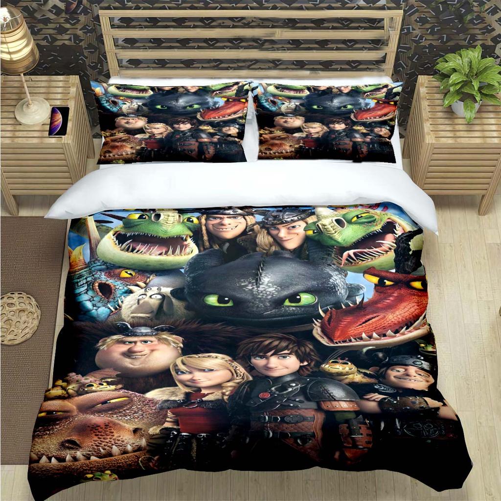 Fashion 3D Movie Cute Roles Dragon Print Bedding Set Duvet Cover Comforter Bed  Youth Kids Girl Boys Luxury Birthday Gift