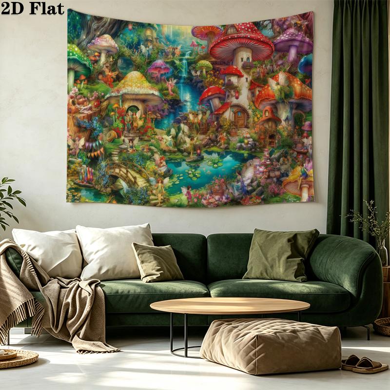 Fairyland Wonderland Wall Tapestry Aesthetic Wall Hanging Printed Fabric Blanket Decorative Tapestries for Bedroom Living Room Home Decor