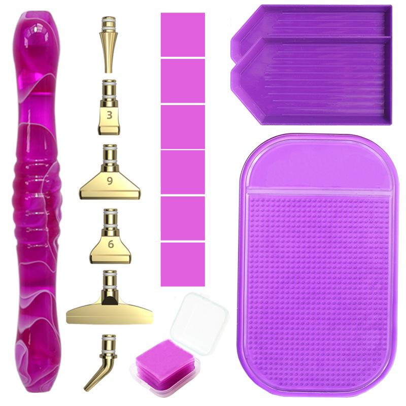 Harz Diamantmalerei Stift Set mit 6 austauschbaren Metallspitzen 6 Wachsblöcken 2 Sortierschalen und Bohrmatte für 5D Diamantmalerei Bastelbedarf