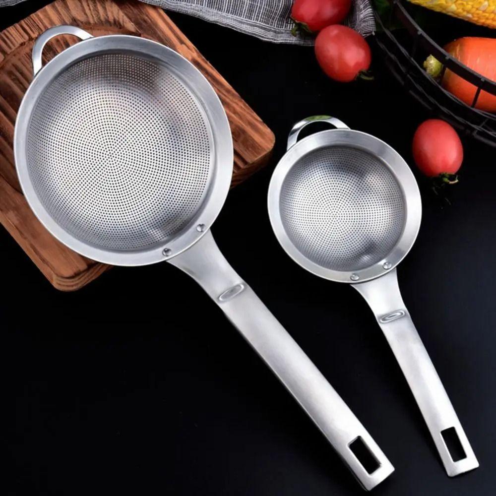 Long Handle Stainless Steel Strainer 80 Mesh Kitchen Sieve Flour Colander Baking Preparation