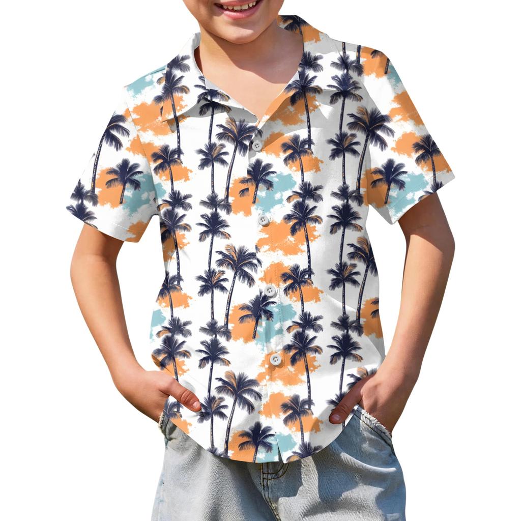 Jungen kurzärmeliges Hawaiihemd, Kinder Sommer Hemd mit Knöpfen