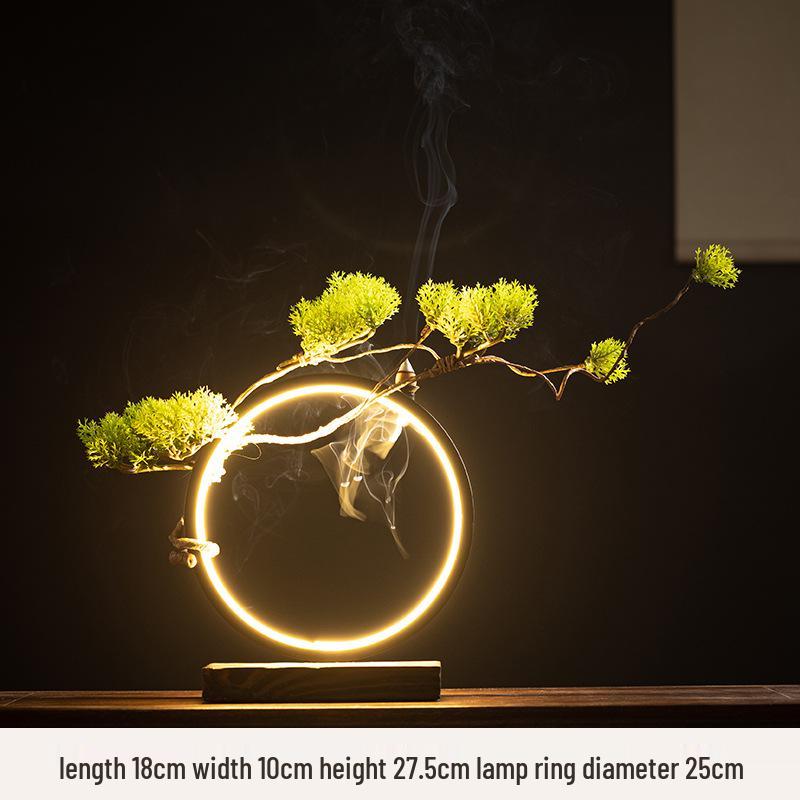 Chinese Zen LED Light Ring Ceramic Ornament for Living Room or Office Display