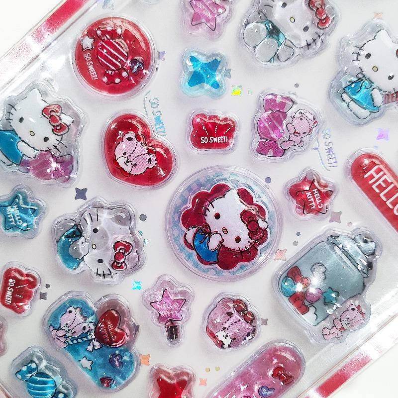 Kawaii Hello Kitty 3D Relief Decals Adorable Phone Case Laptop Water Bottle Decorations Decals School Stationery Supplies