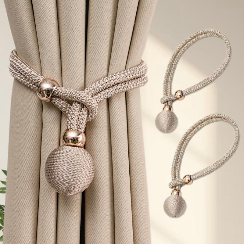2Pcs Magnetic Curtain Tiebacks With Durable Braided Rope Elegant Gold Balls For Living Room Bedroom Decor