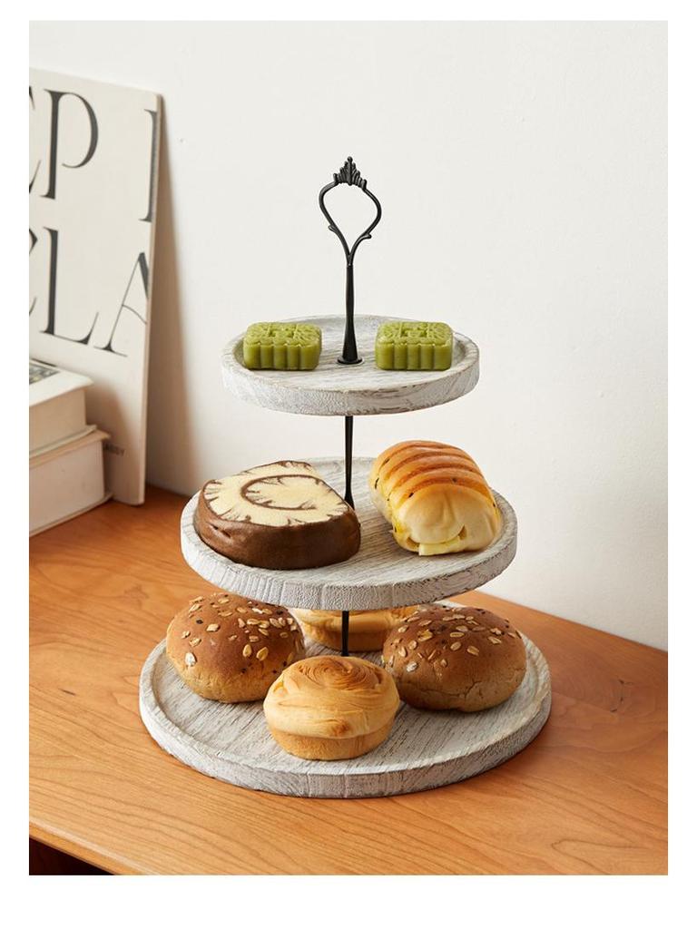 Creative European Double Layer Wooden Dessert Stand: Forest Style Cake and Treat Display Tray