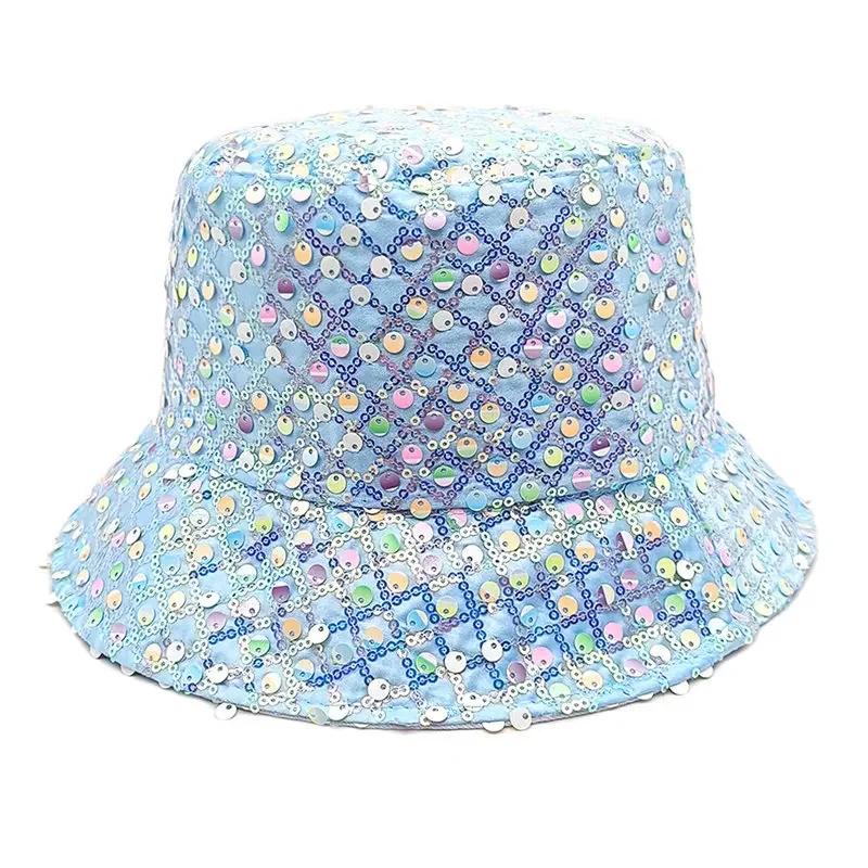 

Spring Polyester Print Bucket Hat Fisherman Hat Outdoor Travel Sun Cap for Girl and Women 178 небо синє кольору