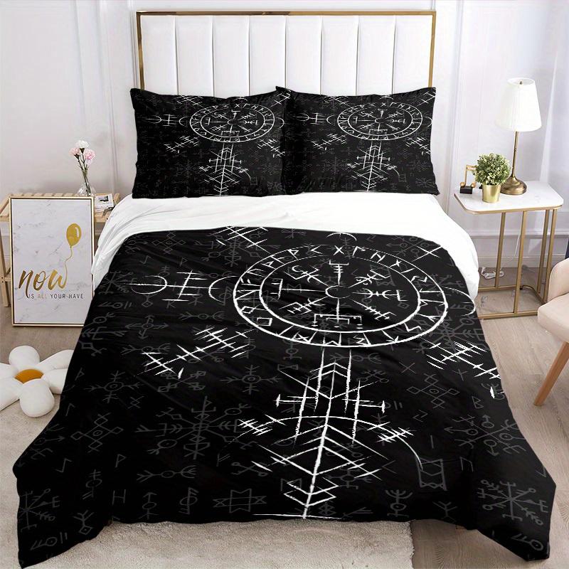 3pcs Viking Runes Bedding Set Soft Polyester Down Comforter Cover and Pillowcases, Suitable for All Seasons, Practical Gifts for the Home 0729093