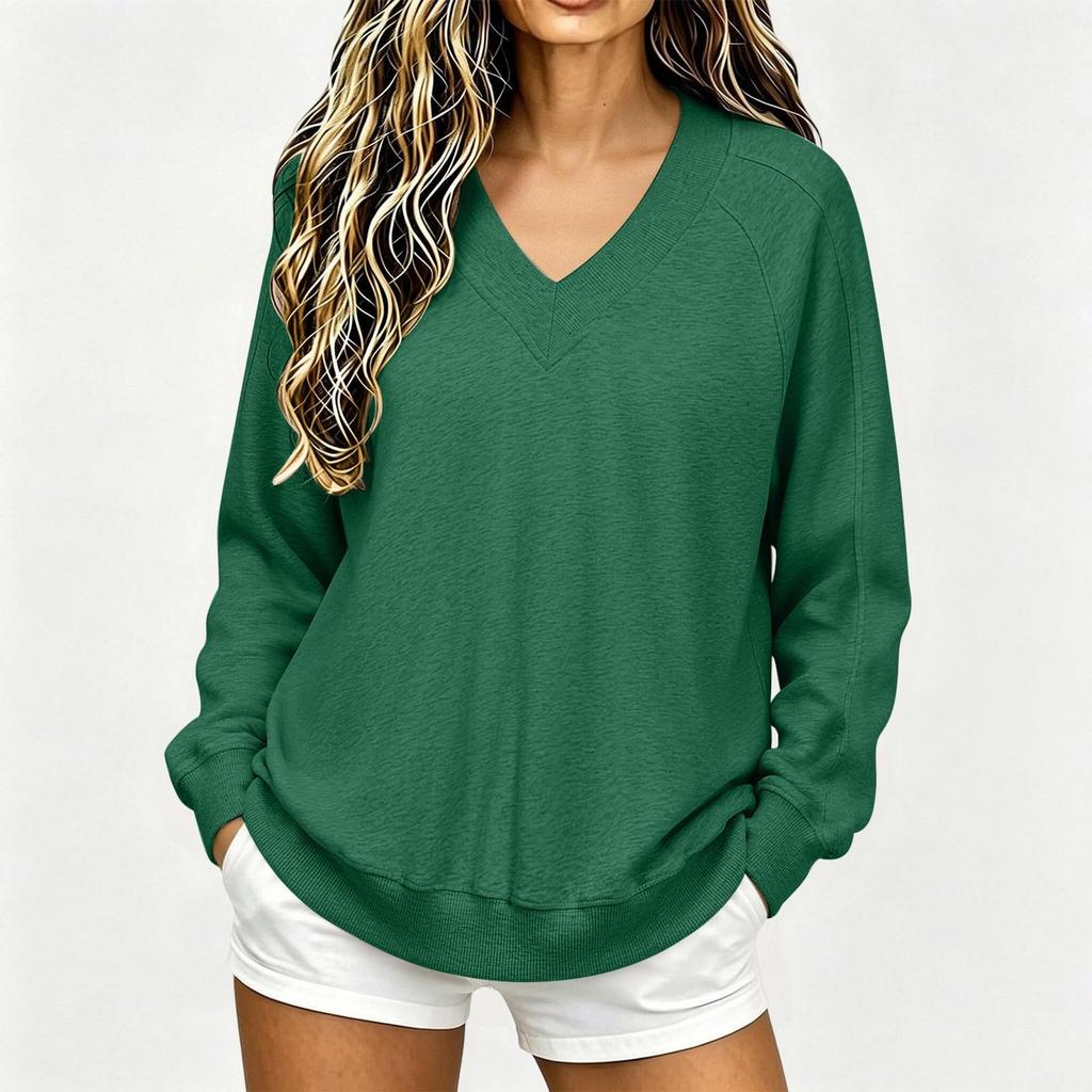 Women's Casual V-Neck Long Sleeve Sweatshirt Top for Everyday Wear