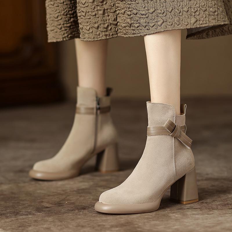 Fashion 2025 New Autumn Women Boots Round Toe Chunky Heel Cow Suede Leather Women Shoes Short Modern Boots Daily Shoes Platform Boots