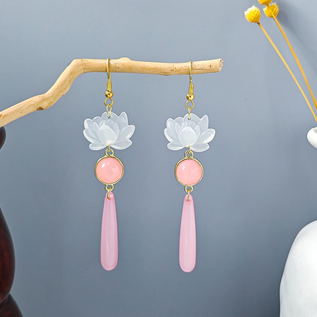 Antique Beaded Long Fringed Earrings, Chinese Hanfu Accessories, Flower Fan Bow Earrings.