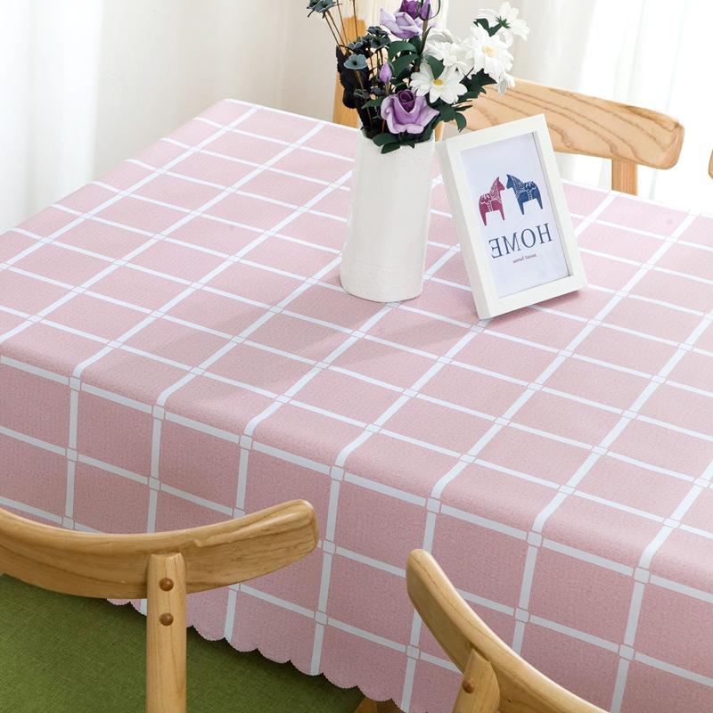 New Waterproof And Oil-Proof Leave-In Tablecloth Anti-Scalding Tablecloth Plaid Pvc Household Dining Table Coffee Table Mat Plastic Round Tablecloth