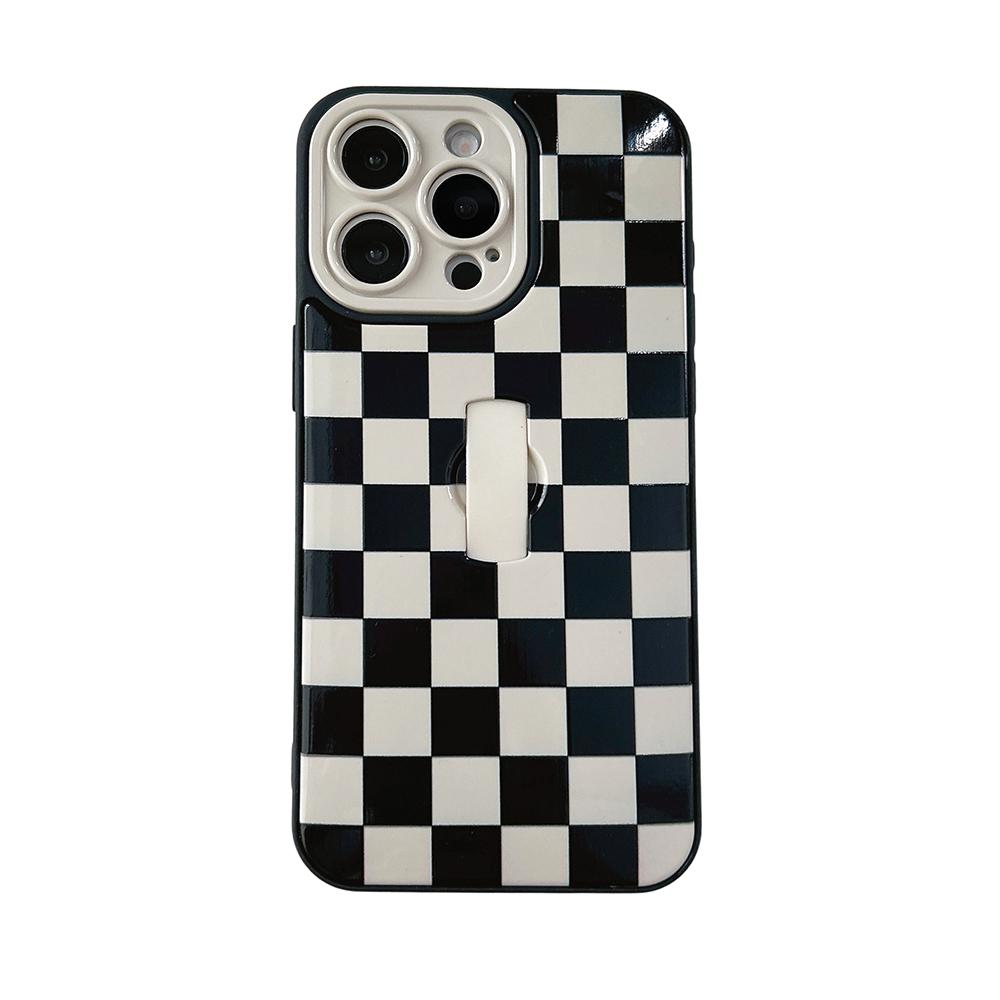 

Simple Lattice Collision Grid Pattern Phone Case for iPhone 16 15 14 13 17 Pro Max Telescoping Finger Ring Holder Back Cover iPhone 15 Pro