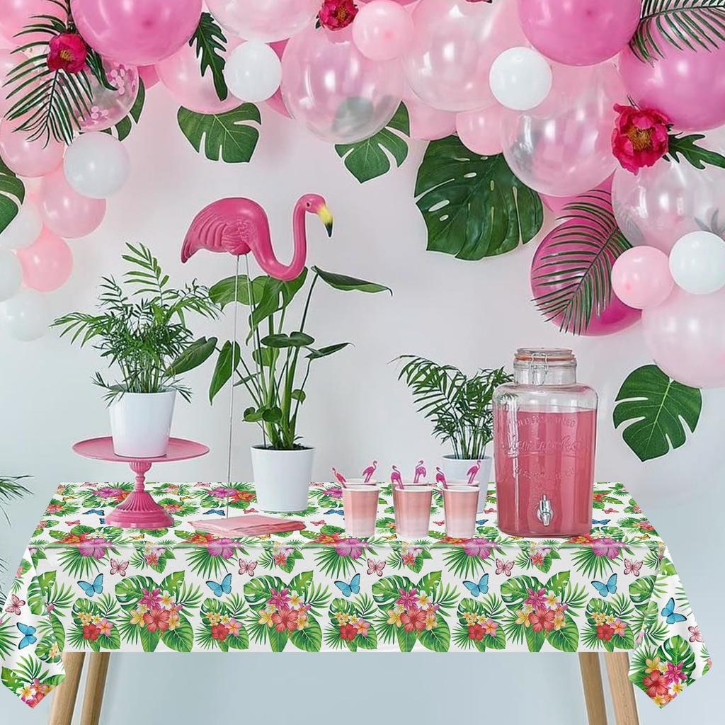 4 Pack Tropical Flower Tablecloth Hawaiian Luau Tablecloths Floral Butterfly Table Cloth Summer Beach Pool Kids Birthday Table Cover Supplies 51 X