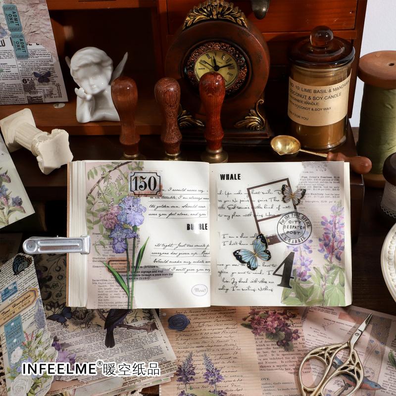 24Pcs Retro Aesthetic Collage Decorative Paper Vintage Junk Journal DIY Craft Background Supplies