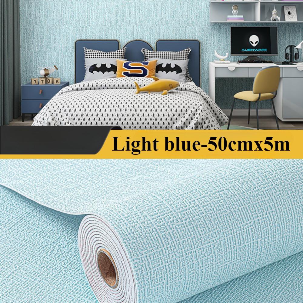 50cmx5m Linen Wallpaper Self-adhesive Waterproof Removable Wallpaper for Bedroom Livingroom Wall Decor
