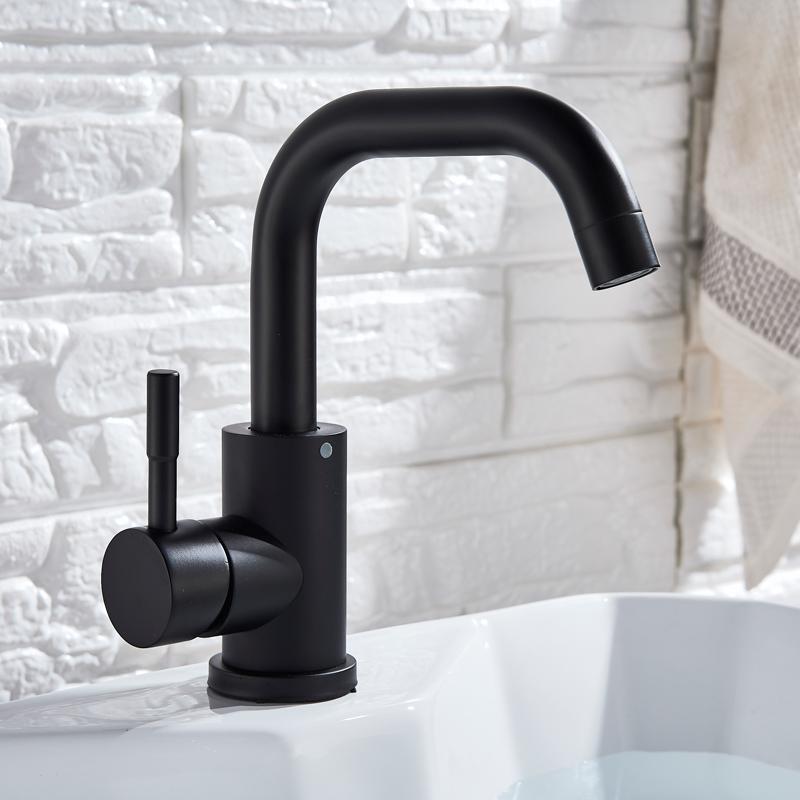 

ALENARTWATER Bathroom Sink Washbasin Faucet Matte Black Deck Mounted Basin Crane Cold Hot Water Mixer Tap 360 Degree Rotation чёрный