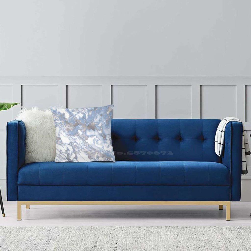 Pale Blue And Silver White Marble Effect Pattern Throw Cushion Pillow Cover Pillowcase Blue Silver Marble Blue Marble Pattern
