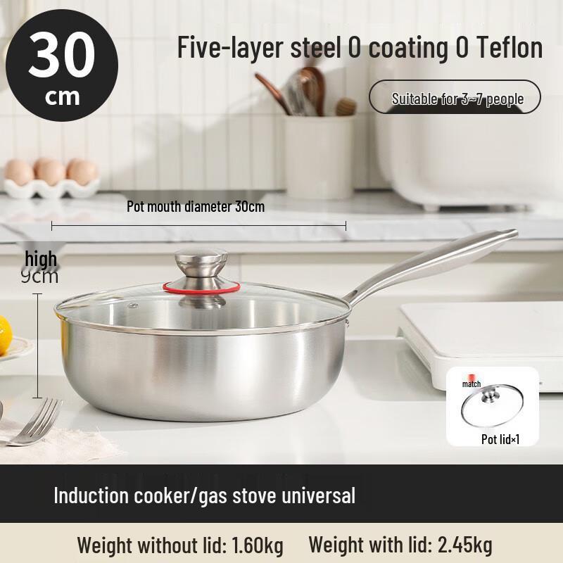 

Zhishi 30cm 316 Stainless Steel Flat Bottom Non-Stick Wok