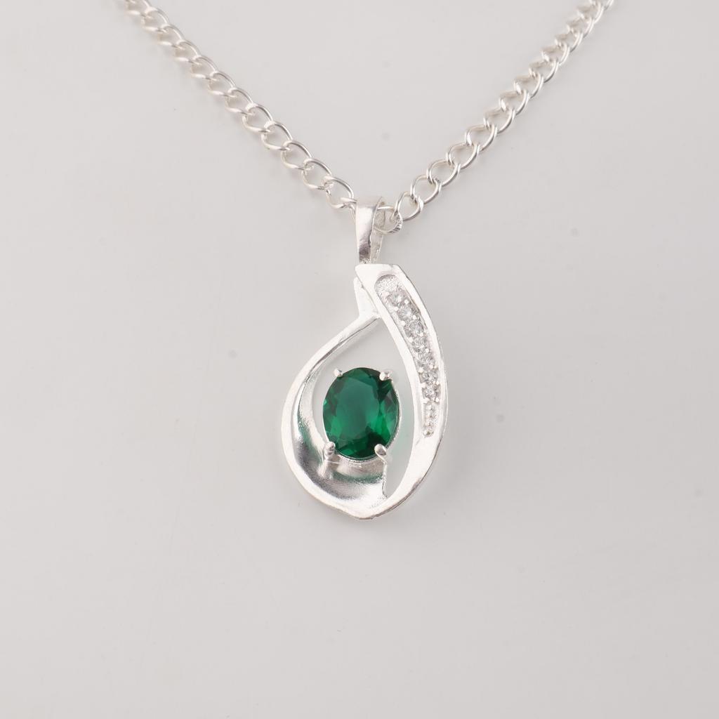 Chrome Diopside Gemstone 925 Sterling Silver Designer Zircon Pendant 1.4" Women Jewelry For Birthday Gift CZP16-7