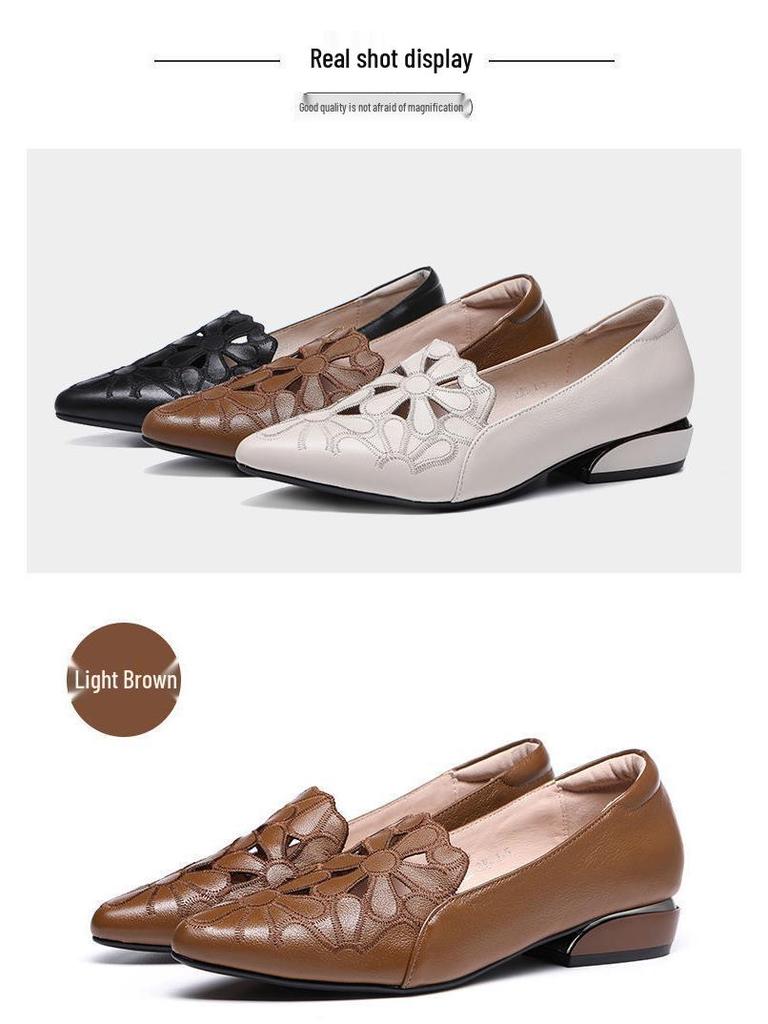 Embroidered Breathable Chunky Heel Flats - Plus Size Women's Fashion Shoes