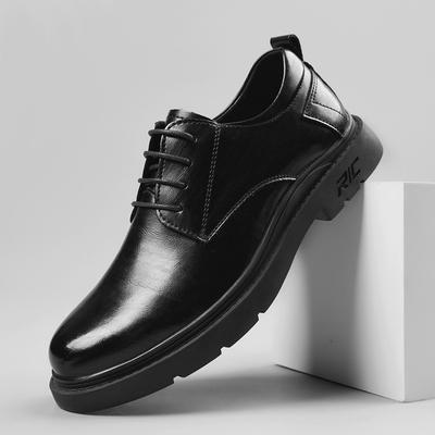 New Leather Shoes Men's Leather Business Casual Wedding Shoes Men's All-match Black Heightened Professional Tooling Men's Shoes
