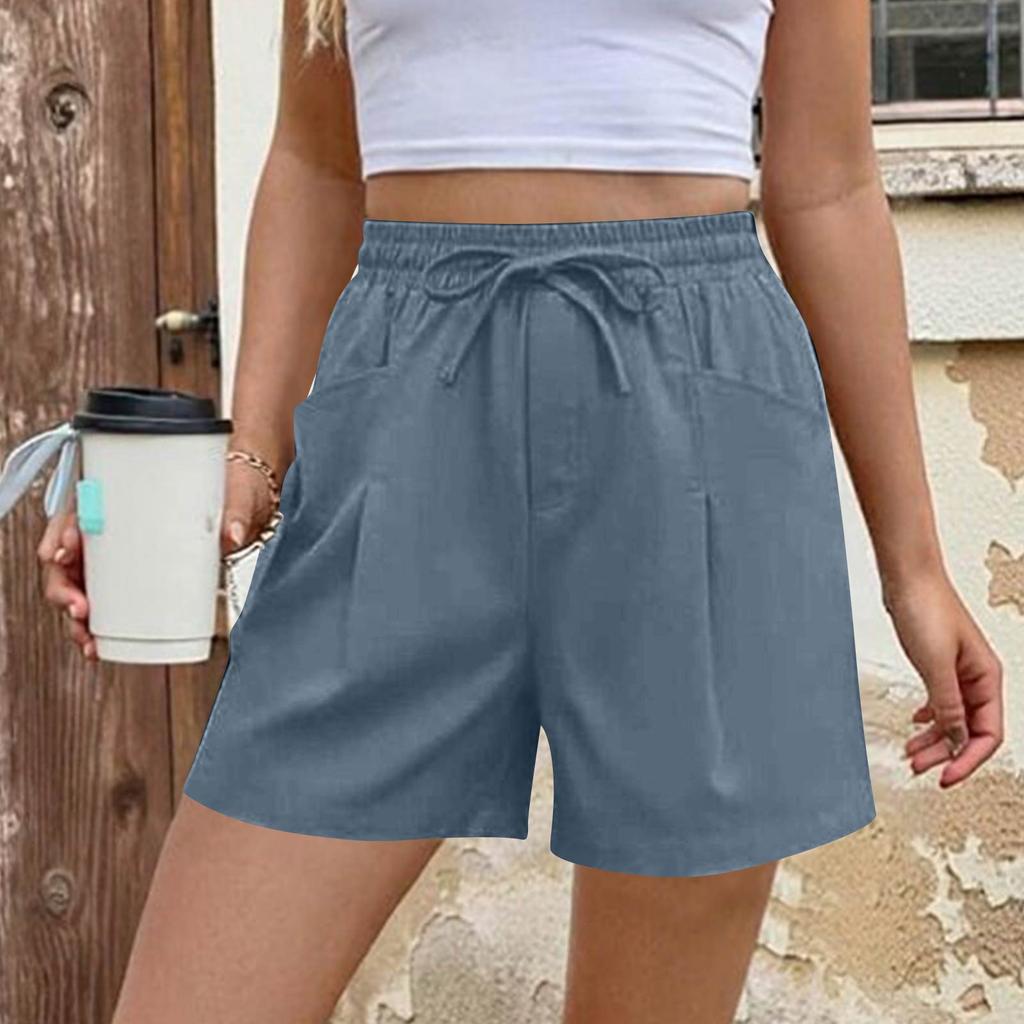Women's Fashionable Casual Comfortable Wide-Leg High-Waisted Elastic Waist Drawstring Shorts