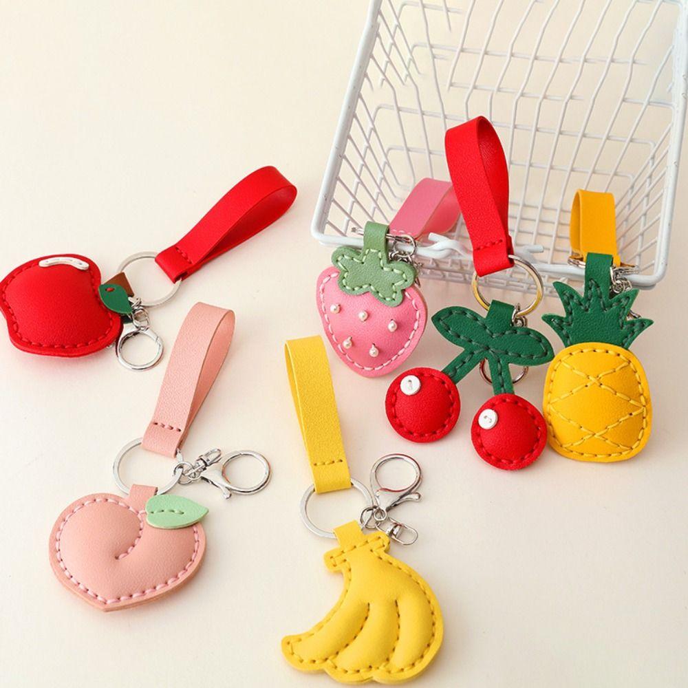 Cute Fruit Pendant Strawberry Bag Pendant Portable Leather Keychain  Gift