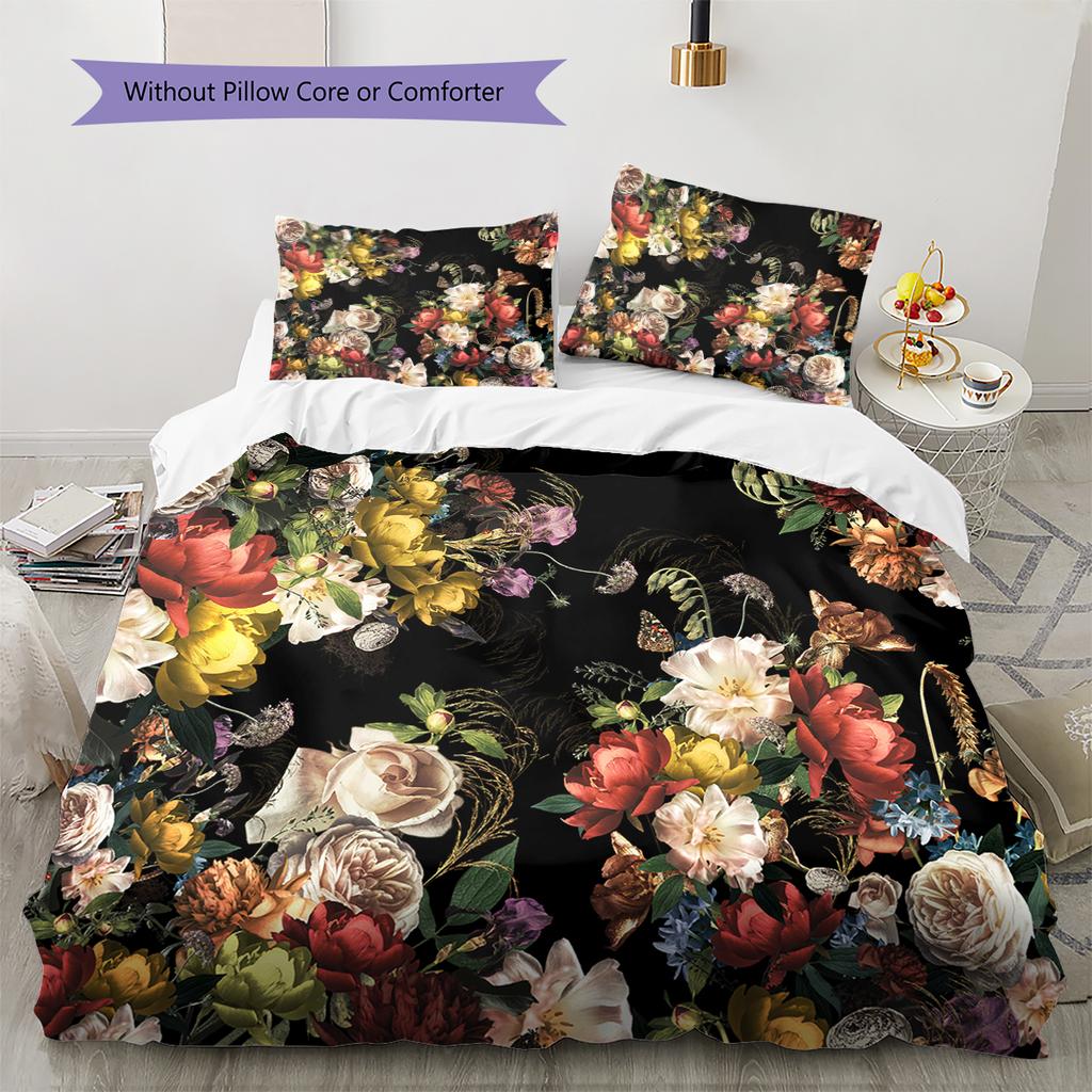 Vintage Floral Bird Pattern Bedding Quilt Set Quilt Cover Pillowcase Home Decoration Gift (1 * duvet cover + 2 * pillowcase, without core)