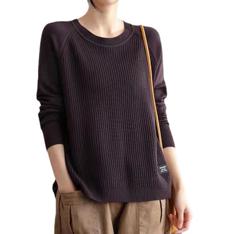 Frühling klassischer Pullover Damen Pullover langärmlig plus lässiger Rundhals schlankmachender Seitenschlitz Strickpullover Damen Innenoutfit