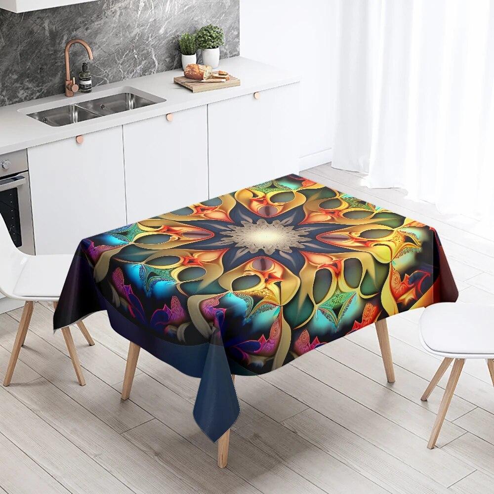 Psychedelische geometrische Mandala-Tischdecke, Hochzeitsdekoration, Restauranttisch, wasserdicht, rechteckig