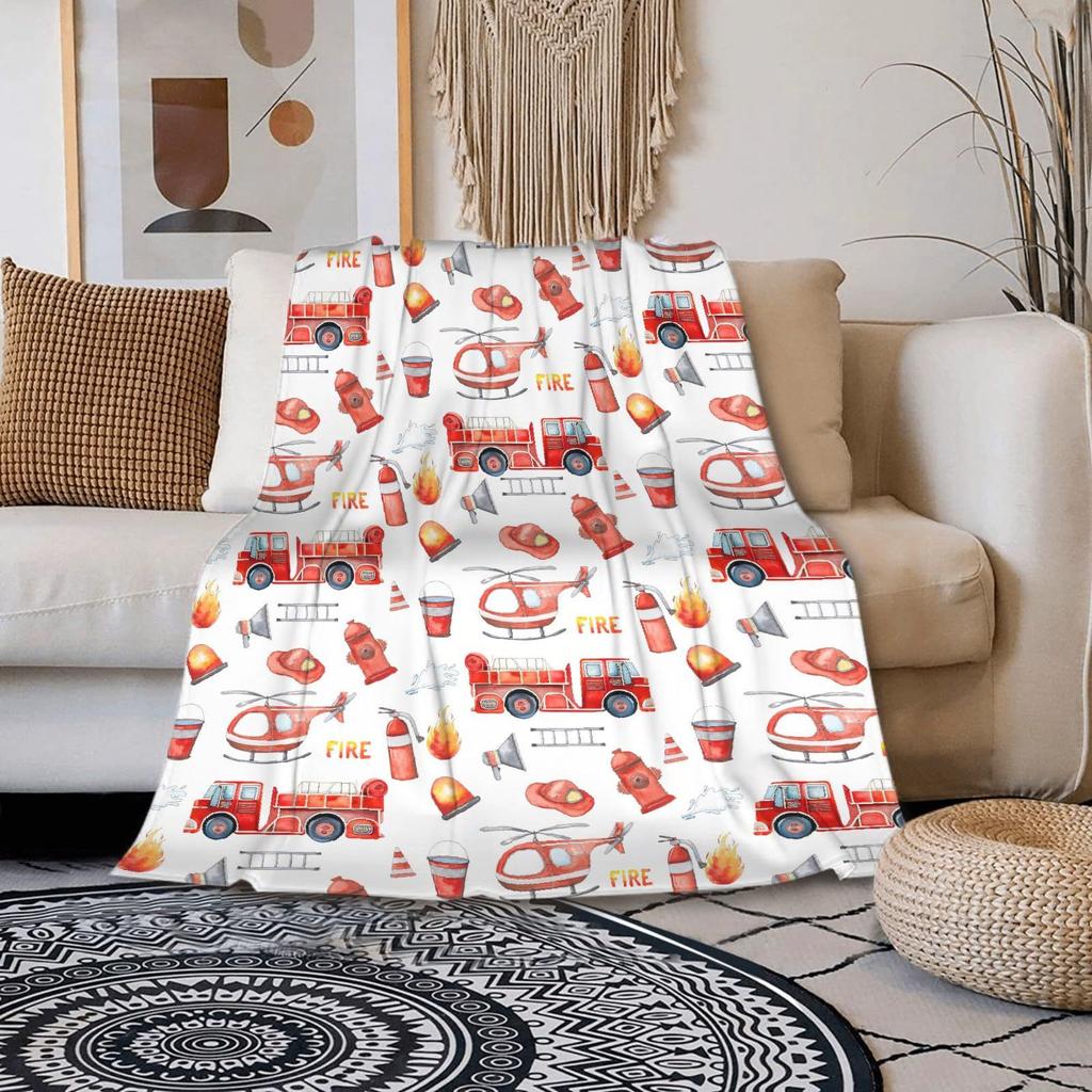 Firefighter Theme Printed Blanket for Sofa Bed Travel Camping Living Room Office Conditioning Blanket for All Seasons Gifts