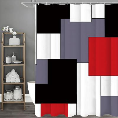 Cortina de Ducha Geométrica Cuadrada Negra Blanca Roja Gris, Cortina de Ducha Decorativa para Baño, Cortina de Ducha Impermeable con Ganchos