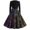 Women's Fashion O-Neck Casual Slim Fit Halloween Printed Long Sleeve Dress