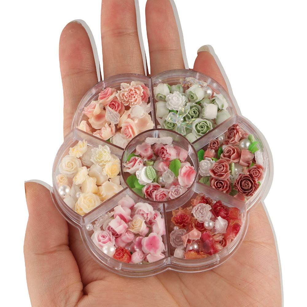 Pink Rose Flower Rose Nail Decorations Manicure Ornaments Rose Nail Rhinestones  Girls/Lady