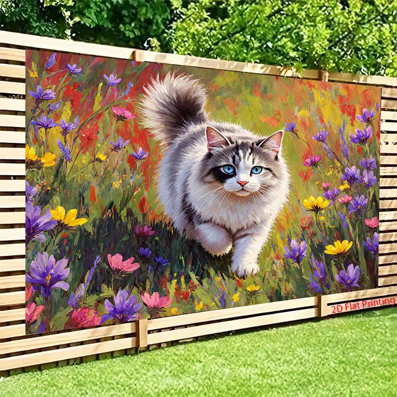 Cute Kitten in Colorful Flowers Backdrop Oil Painting Garden Background for Photoshoot