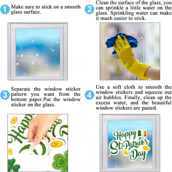 Whaline 6 Sheets St. Patrick's Day Window Clings Large Clover Tree Gnome Window Decals Double-Sided Green Shamrock Gold Co Windows Decor for Irish