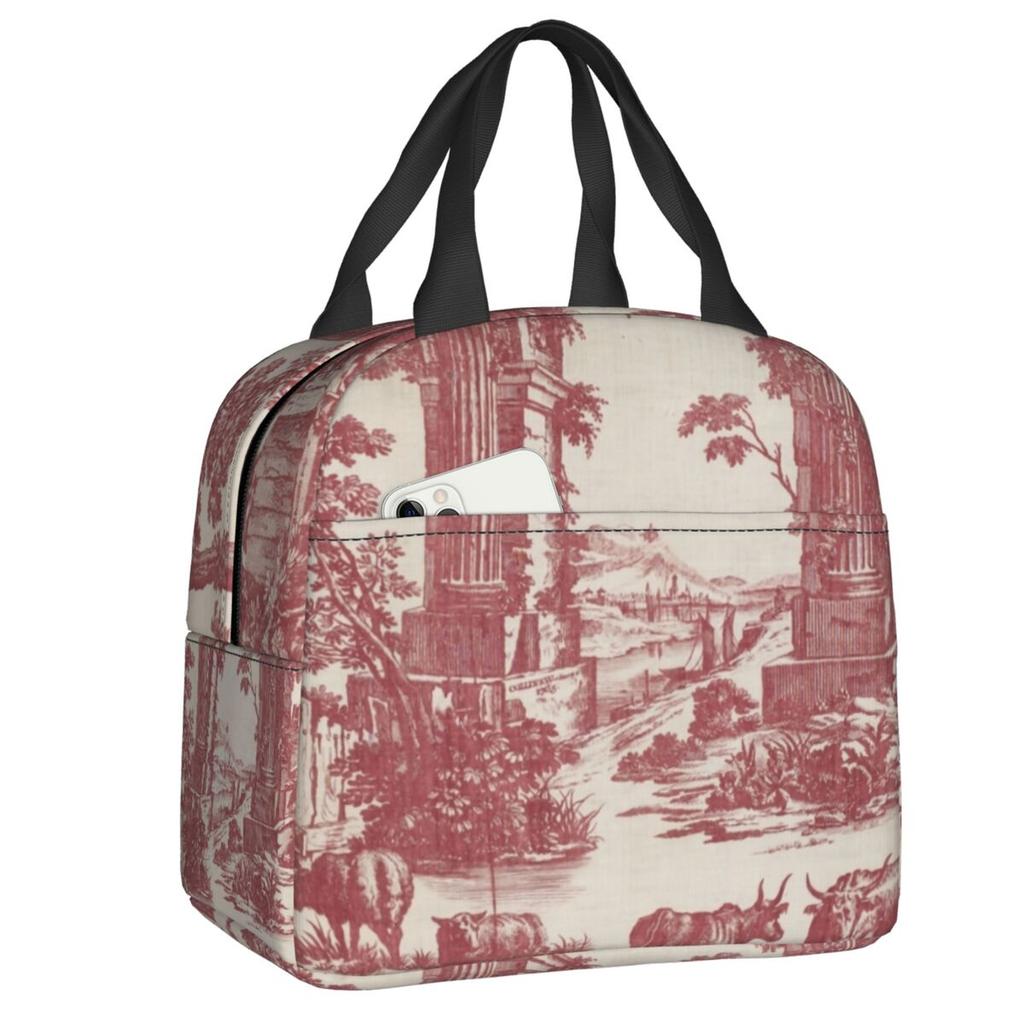 Custom Purple Flower Toile De Jouy Inspired Pattern Insulated Lunch Tote Bag for Women Portable Cooler Thermal Food Lunch Box
