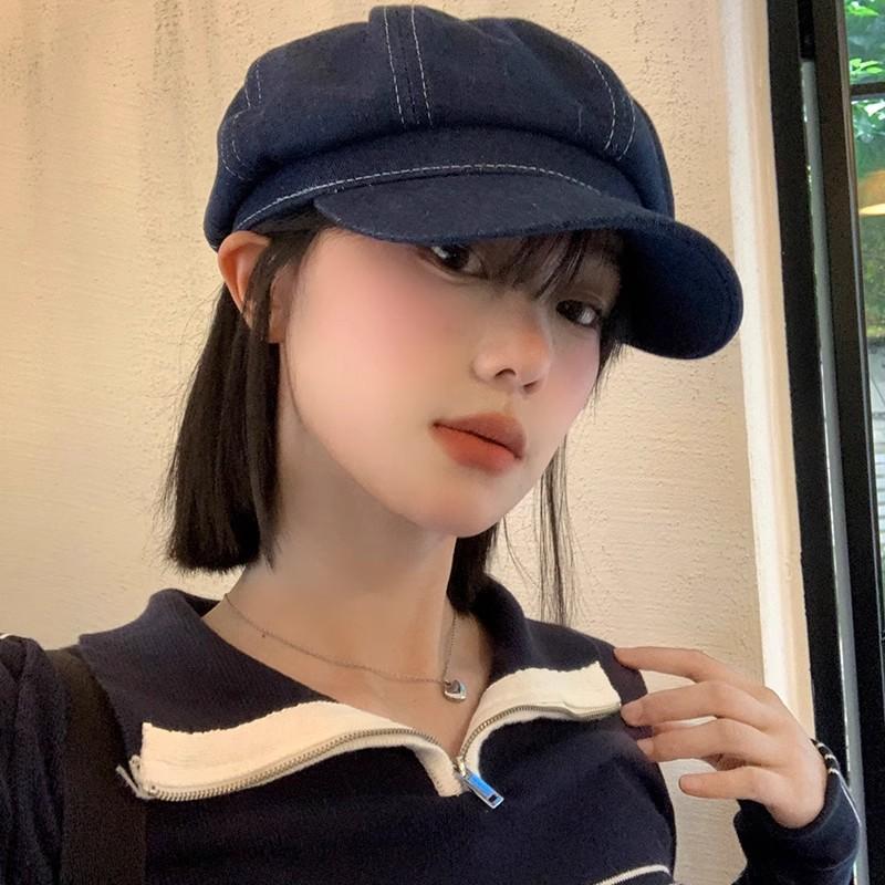 Cowboy beret women's season ins retro versatile big head circumference octagonal hat Japanese face small cloud hat