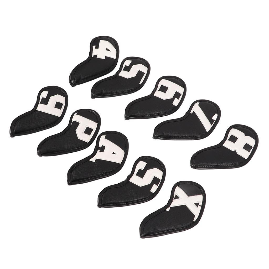 10pcs Set PU Waterproof Golf Club Iron Cover Fine Sewing Process Golf Club Head Protect Case(White Character Black