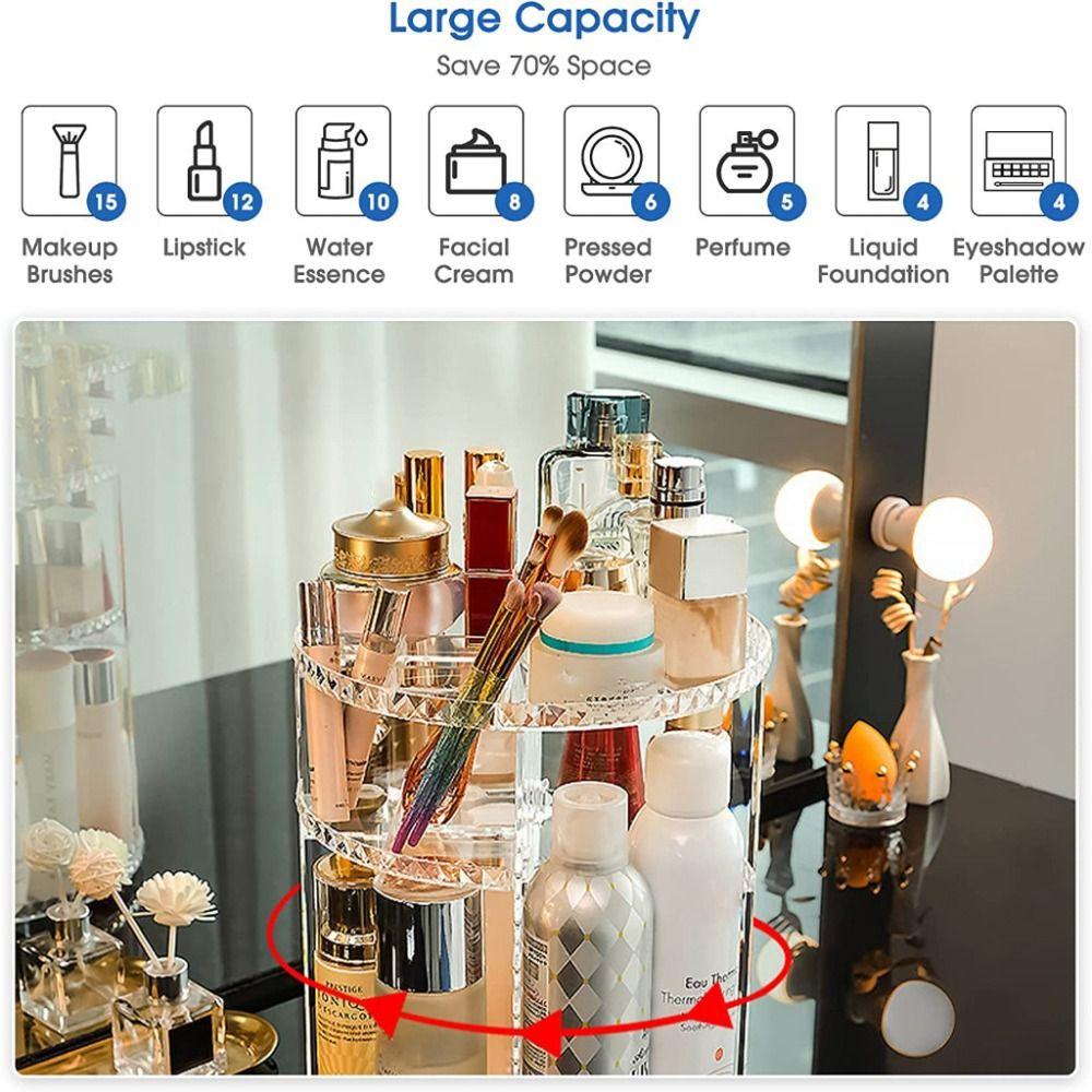 Space Saving Desktop Storage Rack 360 Degree Rotating Cosmetic Storage Box  Desk Organizer