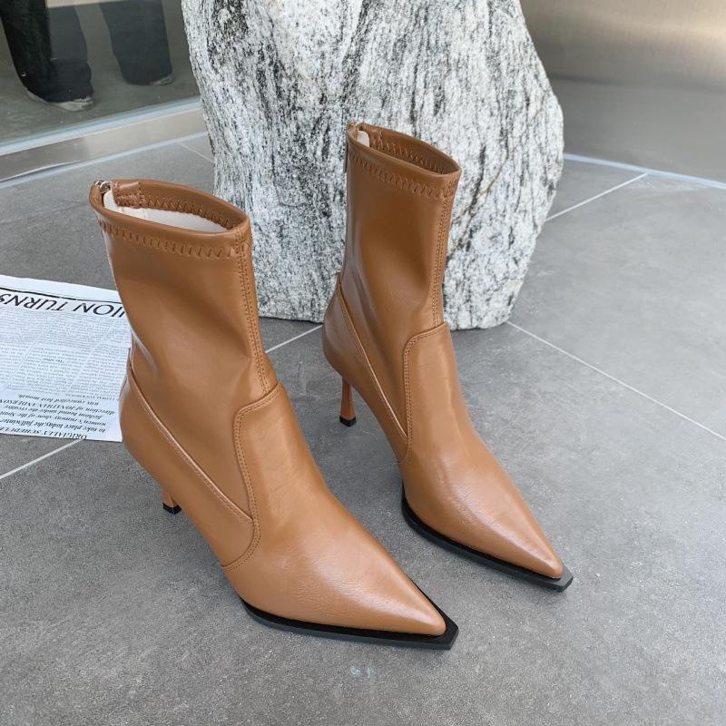 2025 Autumn and Winter New European and American Fashion Internet Celebrity Pointed Head Thin Heel Fashion Thin Temperament High Heel Short Boots