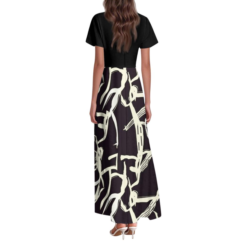 Women's Summer Casual Fashion Floral Print Dress V Neck Short Sleeve Dress