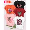 Five-piece set Elegant short-sleeved shirt for women Leopard print heart print round neck women's casual sportswear T Shirt Suitable for spring and