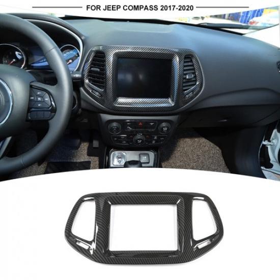 Carbon Fiber 8.4" Dashboard GPS Navigation Panel Trim Frame For Jeep Compass 17+