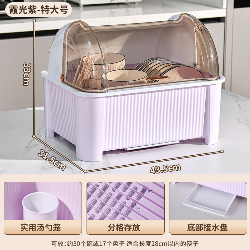 Kitchen Dish Drainer with Cover Storage Box for Bowls Plates Utensils Household Organizer Rack