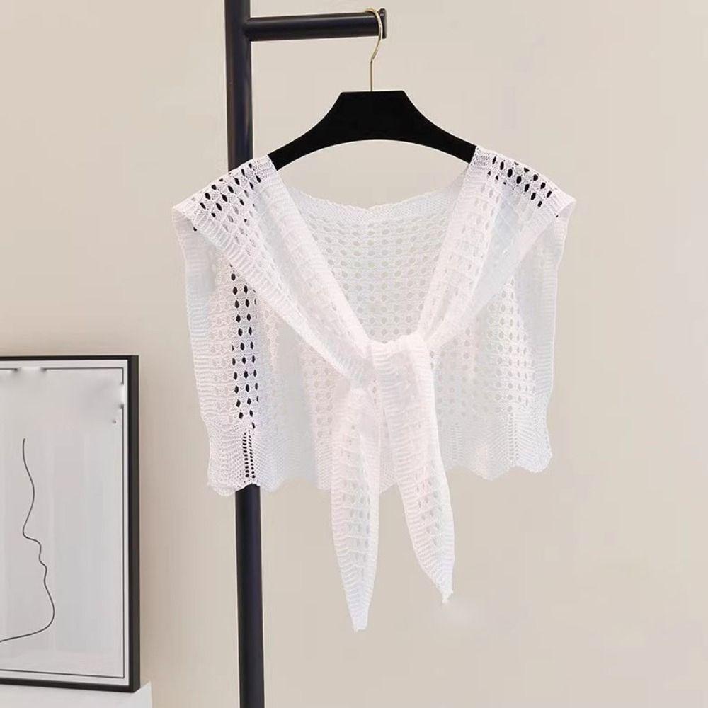White Knitted Shawl Cape Hip Scarf All-match Fake Collar  Women