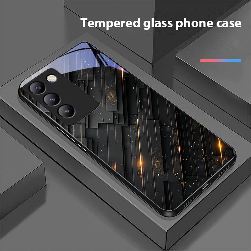 Meteor Golden Bead For Y72 33S 11 03 36 96 Lite 35 16 Iqoo 12 V40 SE 5G 29 40 21 30 X80 Pro Vivo Tempered Glass Phone Case Black